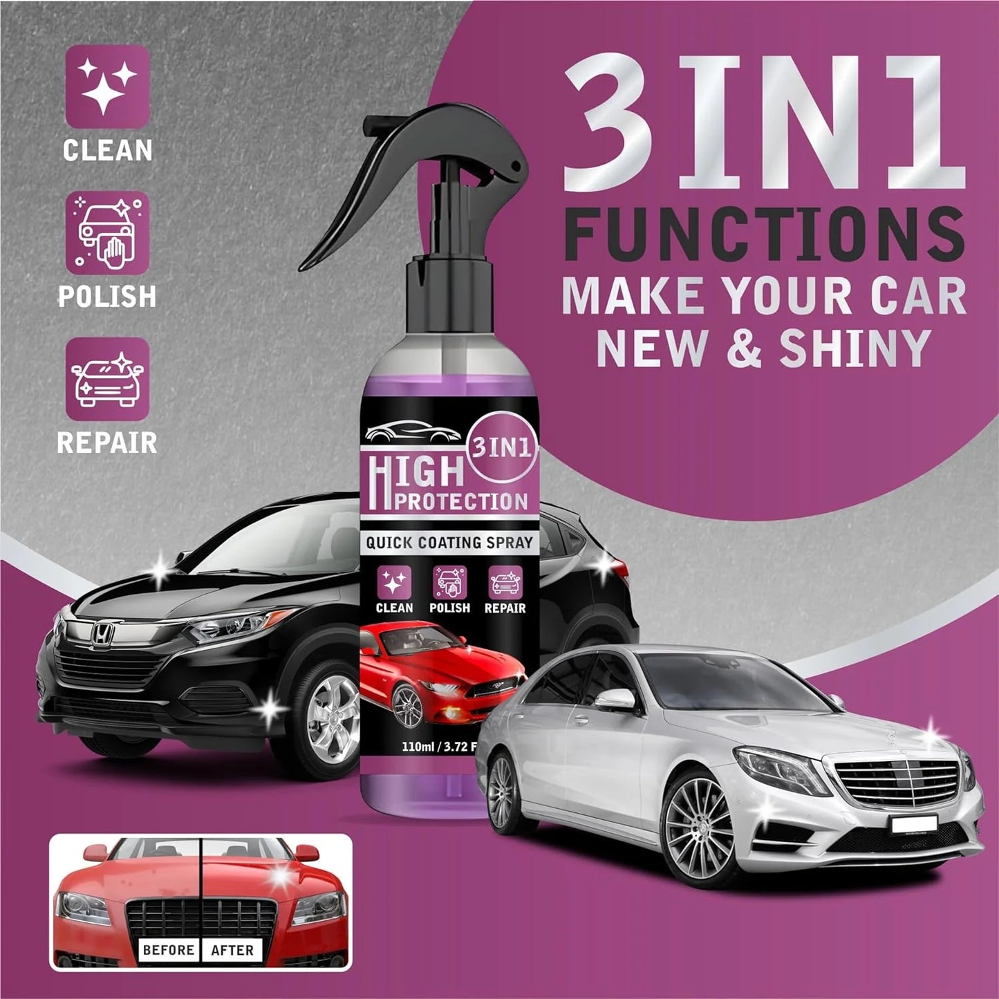 3-in-1 Car & Bike Ceramic Coating Spray – High Protection, Quick Polish & Long-Lasting Shine!